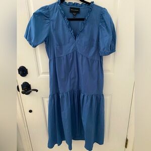 Donna Morgan midi dress with puff sleeves and pockets